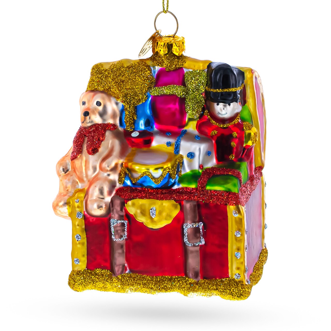 Teddy Bear, Nutcracker, and Gift Chest Glass Christmas Ornament